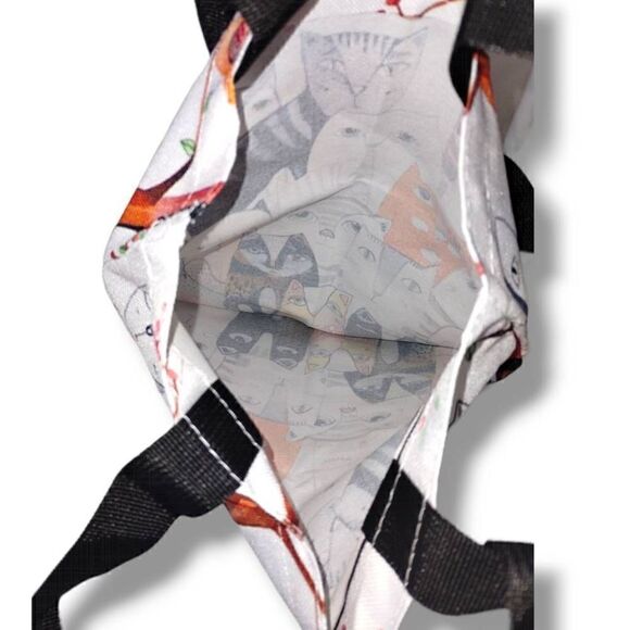 Cat Bag Tote Canvas Natural Red, Black Shoulder Strap OS 12x14" NEW - Picture 5 of 5